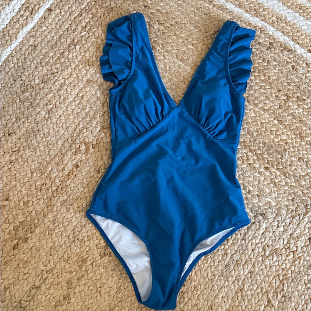 Amazon Women's Blue Ruffle One Piece Swimsuit